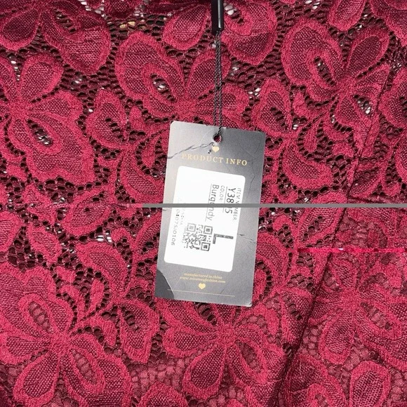 Missmay Burgundy Lace Fit Flare Cocktail Dress Stretch 3/4 Sleeve Sz L Midi - Picture 5 of 10